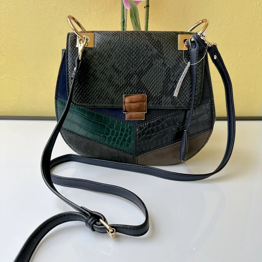 ALDO Rodriguez-4 Patchwork Snakeskin Saddle Crossbody Bag NWT - Picture 1 of 14